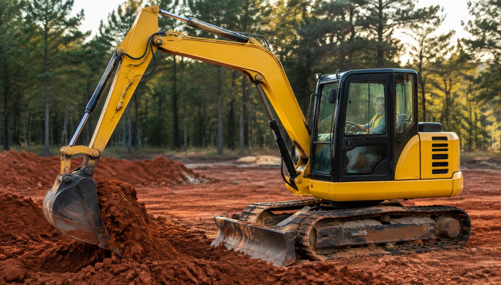 Yellow excavator working on a job site