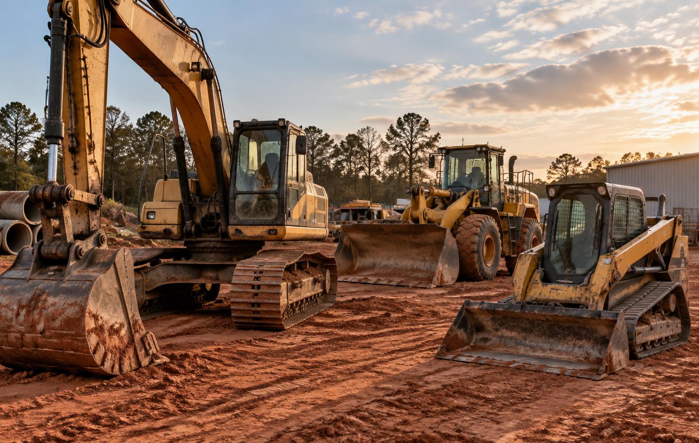 Heavy equipment in a Louisiana construction yard